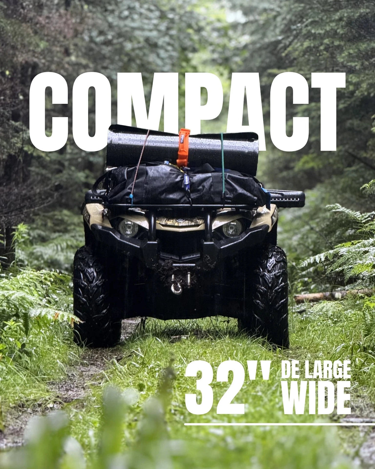 KØLTR GameSled™ by KØLTR  — Showcased on an ATV, in the wood with the bold mention "COMPACT" & 32" wide